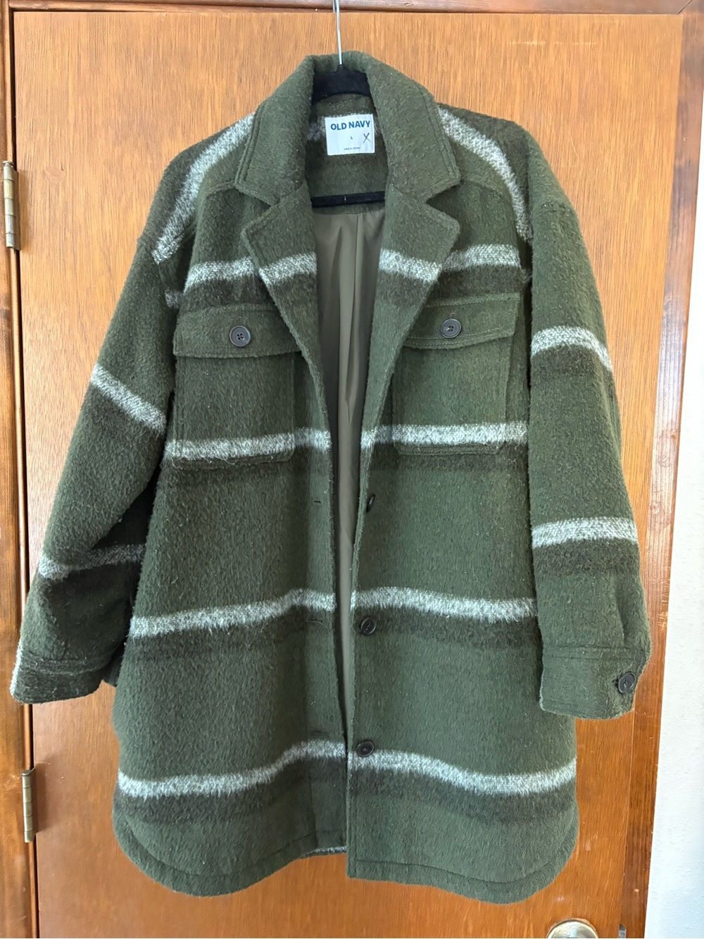 Old Navy Olive Green Striped Pea Coat
